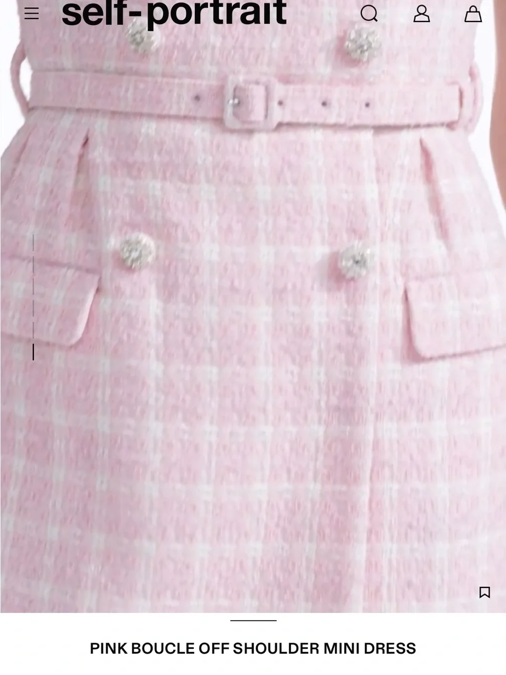 Self-Portrait Pink Bouclé Off-Shoulder Mini Dress